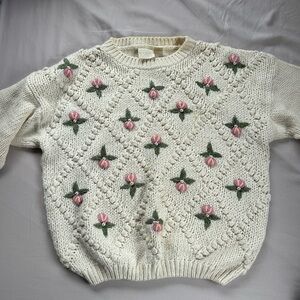 Vintage crocheted grandma sweater with tulips, size L